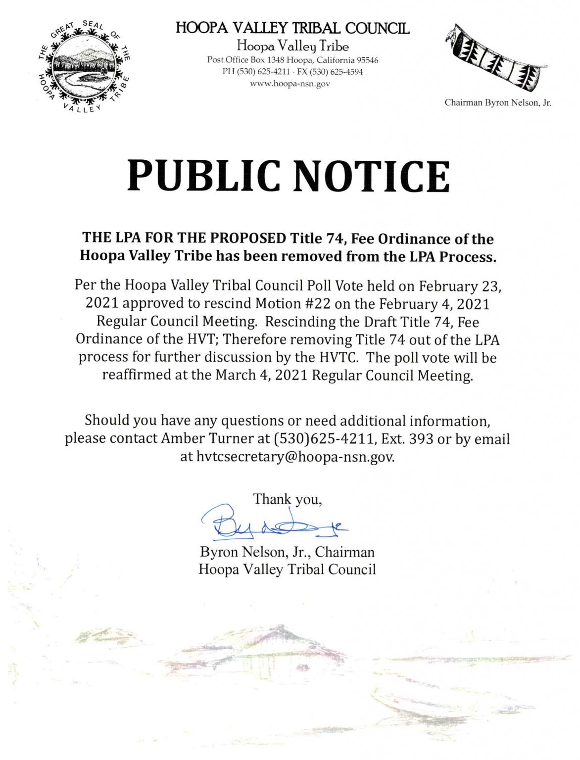 Public Notice Regarding LPA for the Proposed Title 74, Fee Ordinance of