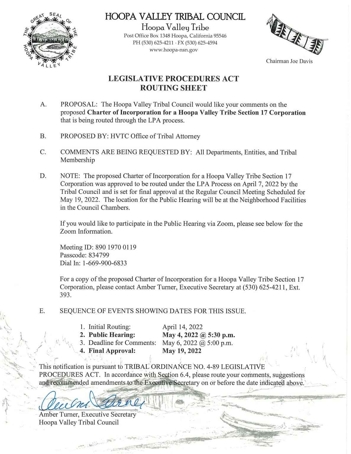 Charter of Section 17 Corporation Incorporation LPA Sheet Hoopa